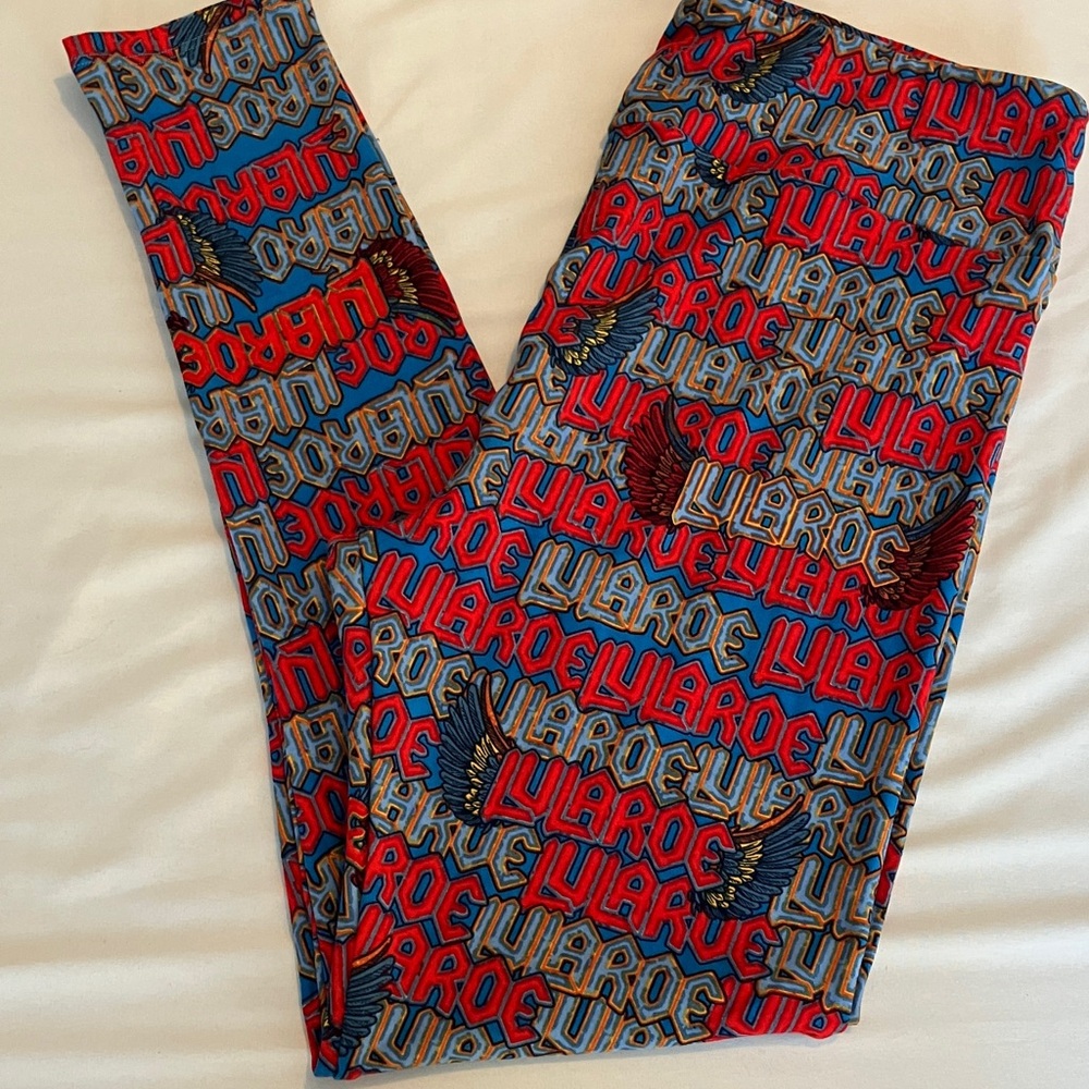 LuLaRoe Logo Print Leggings in Red and blue